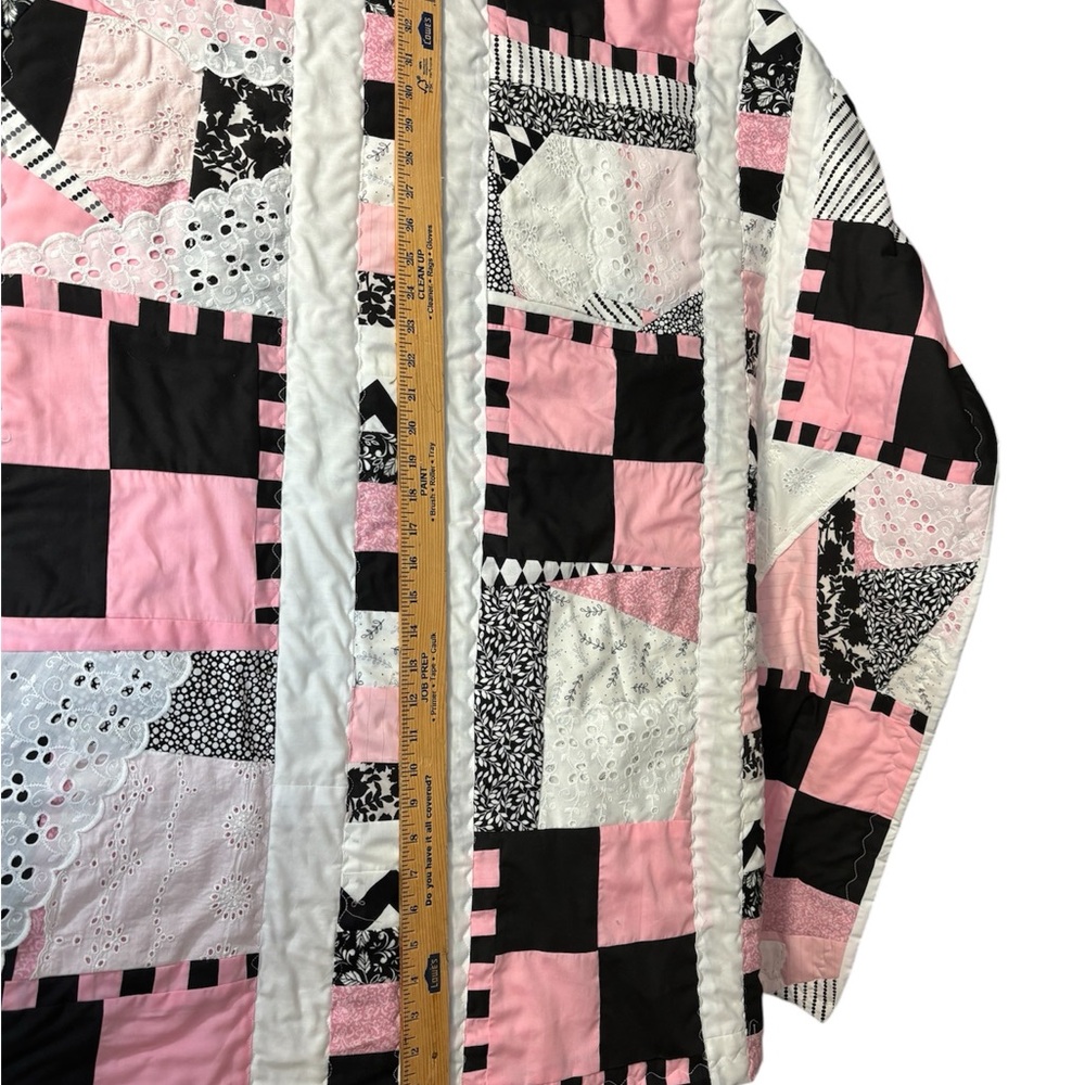 Baby or lap quilt. 36”x39” approx. pink white black and lace - Picture 13 of 14